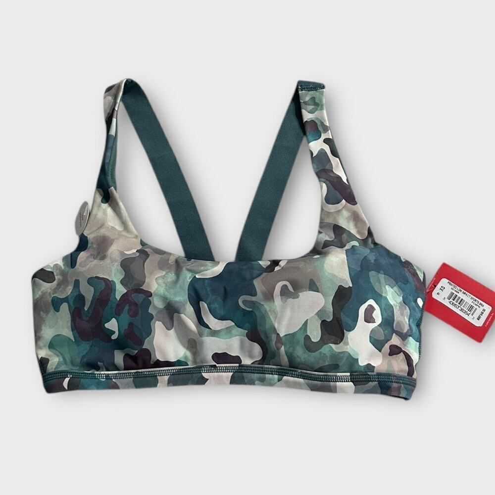 Spanx Low Impact Sports Bra Women's XS Gray Green Camo V-Straps NWT